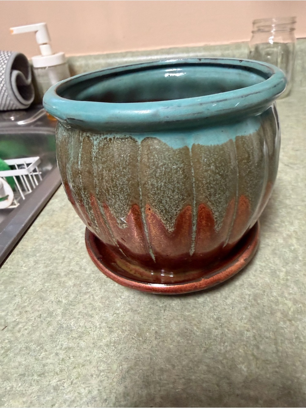 Ceramic Decorative Planter in Turquoise and Rust